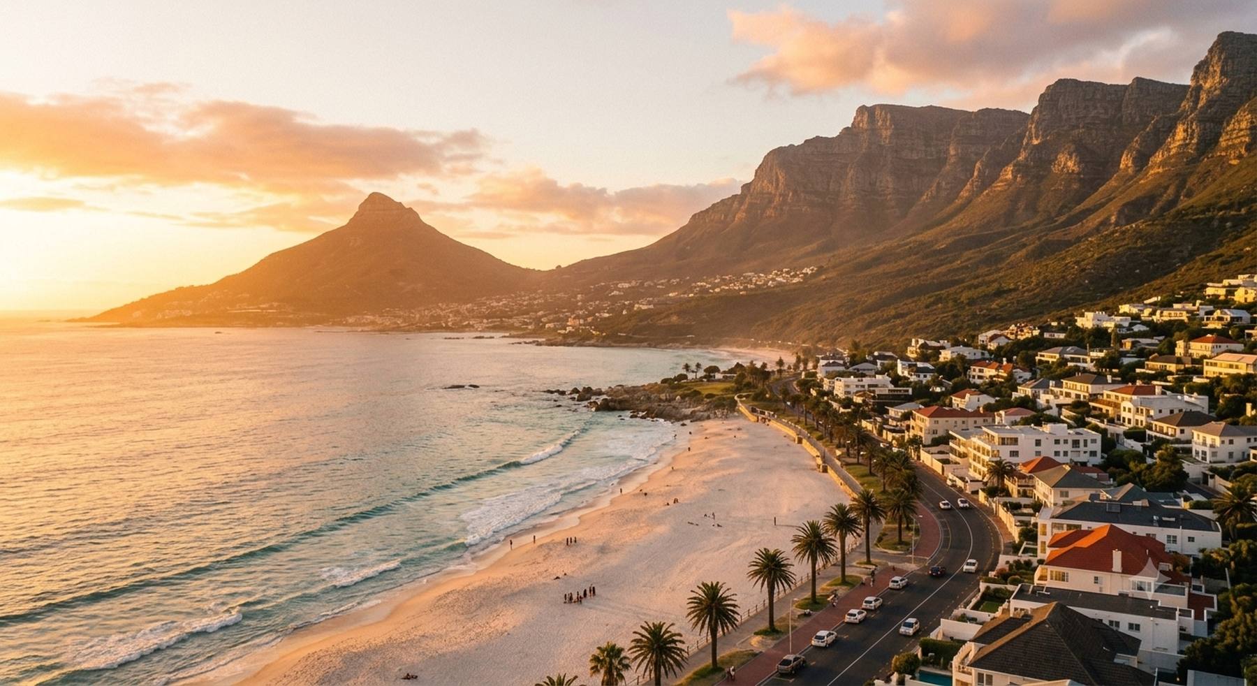 Camps Bay beach and Lion's Head at sunset